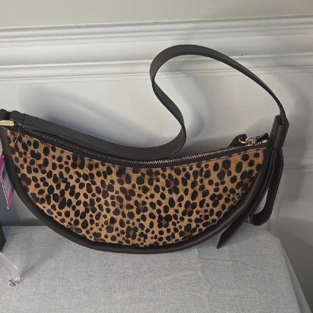 kate spade Leopard Print Crescent Shoulder Bag with Brown Trim - Picture 4 of 7